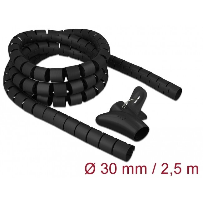 Delock Spiral Hose with Pull-in Tool 2.5 m x 30 mm black