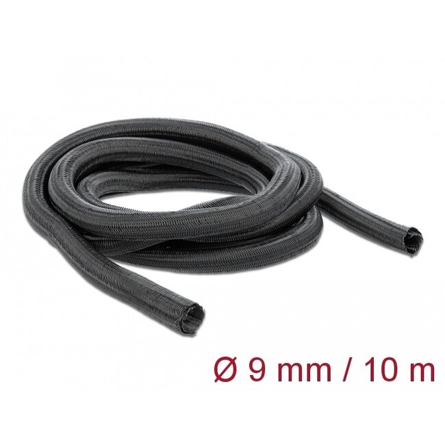 Delock Braided Sleeving self-closing 10 m x 9 mm black