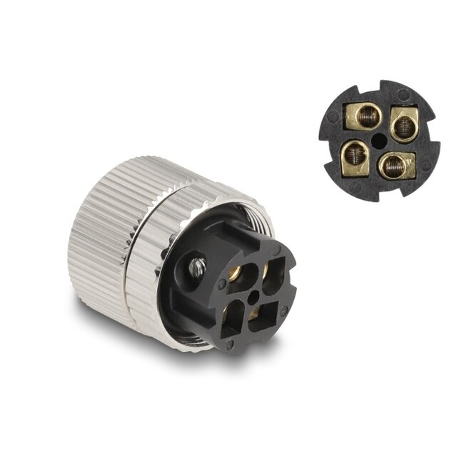 Delock M12 Connector A-coded 4 pin female for mounting with screw connection 90° angled metal