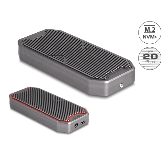 Delock External Gaming Enclosure for M.2 NVMe PCIe SSD with SuperSpeed USB 20 Gbps (USB 3.2 Gen 2x2) USB Type-C™ female and RGB LED illumination