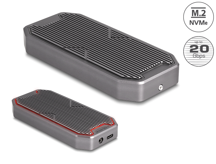 Delock External Gaming Enclosure for M.2 NVMe PCIe SSD with SuperSpeed USB 20 Gbps (USB 3.2 Gen 2x2) USB Type-C™ female and RGB LED
