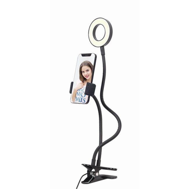 LED-selfiering met telefoonhouder