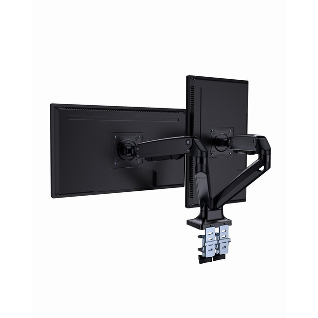 Full-motion dubbele monitorarm met gasveer, 17”-35”