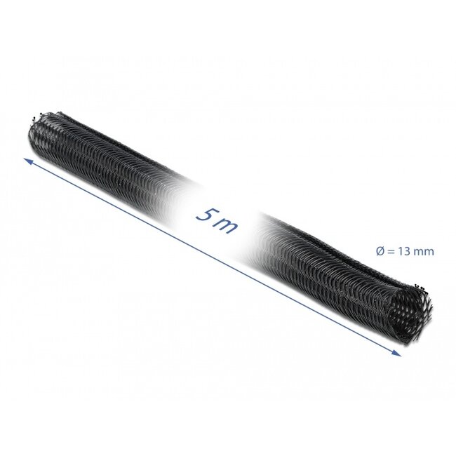 Delock Braided Sleeving self-closing 5 m x 13 mm black