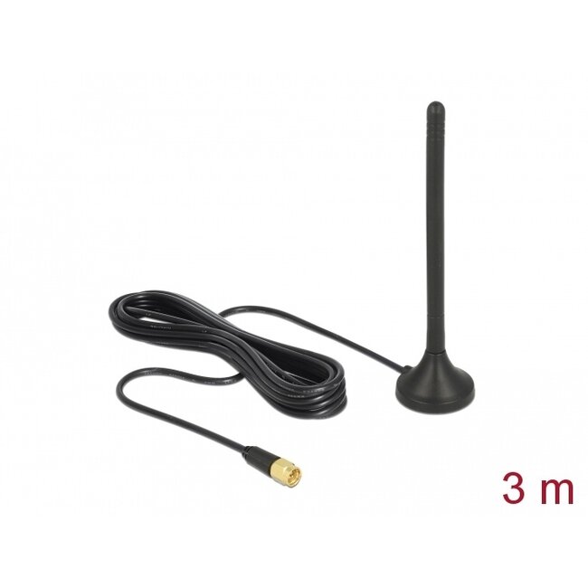 Delock GSM / UMTS / LTE Antenna SMA plug 2.5 dBi fixed omnidirectional with magnetic base and connection cable RG-174 3 m outdoor black