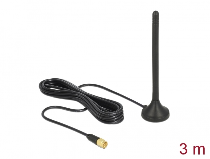 Delock GSM / UMTS / LTE Antenna SMA plug 2.5 dBi fixed omnidirectional with magnetic base and connection cable RG-174 3 m outdoor black |