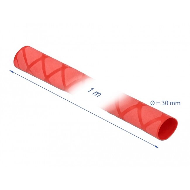 Delock Heat Shrink Tube X-pattern non-slip 1 m x 30 mm red