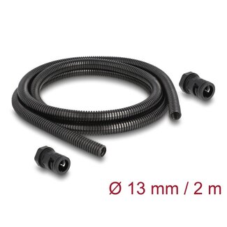 DeLOCK Delock Cable protection sleeve 2 m x 13 mm with 2 x PG9 conduit fitting set black