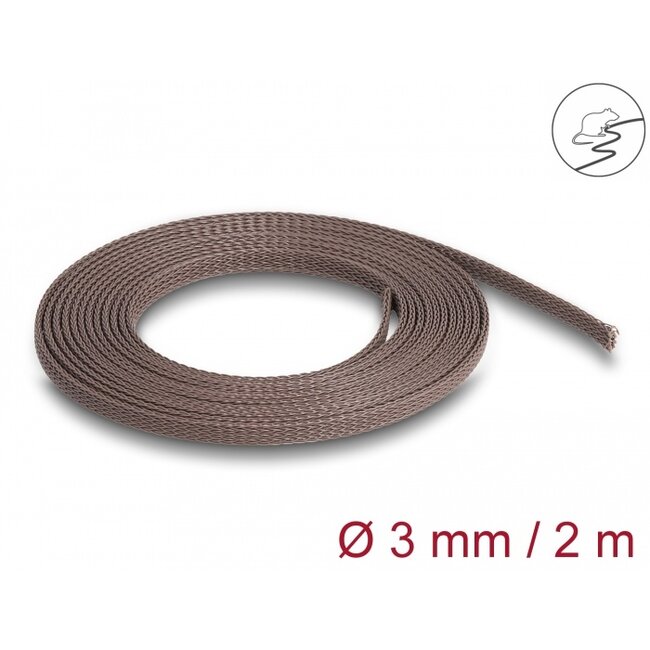 Delock Braided Sleeve rodent resistant stretchable 2 m x 3 mm brown