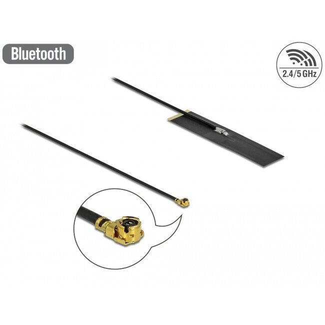 Delock Dualband WLAN ac/ax/a/b/g/n Antenna I-PEX Inc., MHF® I plug 1.7 - 4.7 dBi PIFA FPC omnidirectional