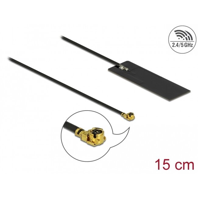 Delock WLAN 802.11 ac/ax/a/h/b/g/n Antenna I-PEX Inc., MHF® I plug 2 - 4 dBi 15 cm PCB internal self adhesive