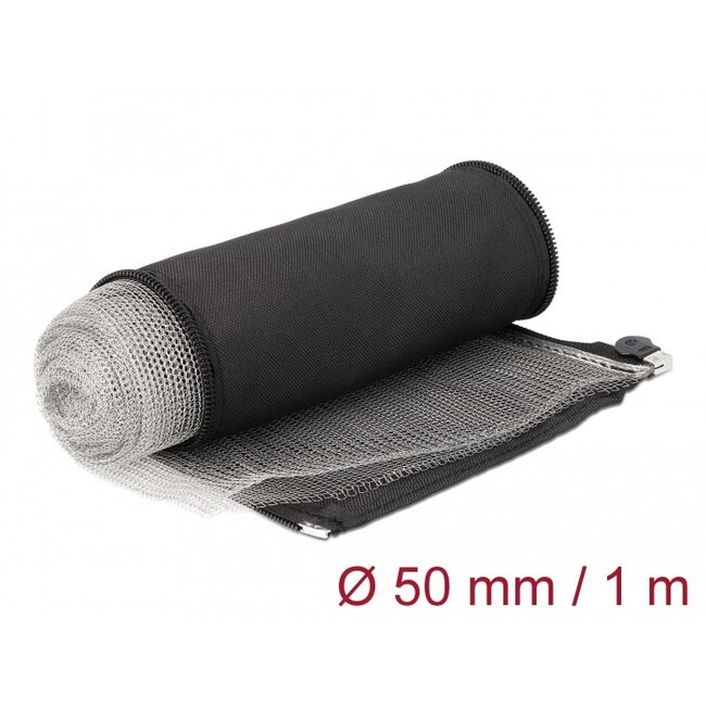 Delock EMI Shielding braided sleeve with zip heat resistant 1 m x 50 mm black