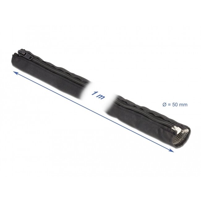 Delock EMI Shielding braided sleeve with zip heat resistant 1 m x 50 mm black