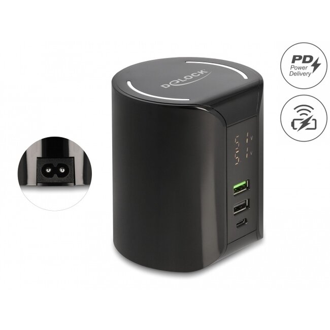 Delock USB and Wireless Charger 1 x USB Type-C™ PD + 2 x USB Type-A with 58 W