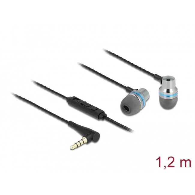 Delock In-Ear Headphones with 4 pin 3.5 mm Stereo jack plug, Microphone and Volume Control + Quick Mute Function for Smartphones and Tablets