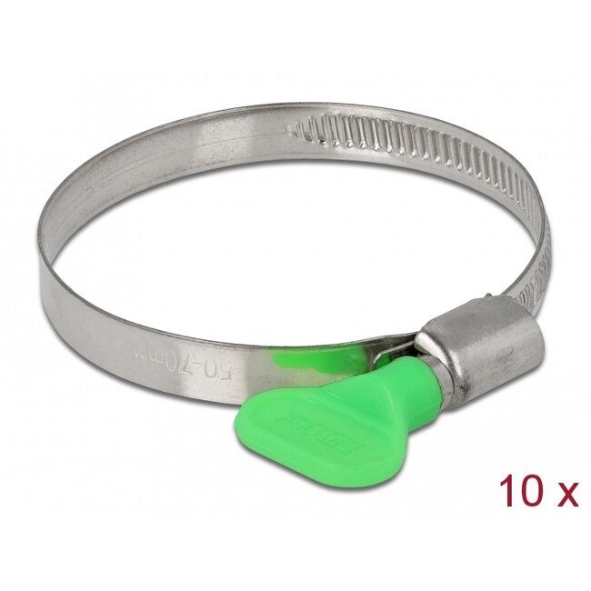 Delock Butterfly Hose Clamp 50 - 70 mm 10 pieces green