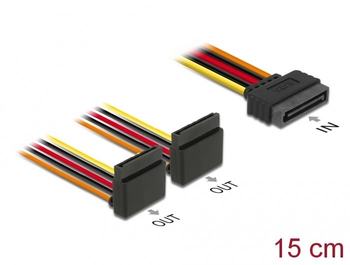 DeLOCK 60170. Lengte snoer: 0,15 m, Aansluiting 1: SATA 15-pin, Aansluiting 2: 2 x SATA 15-pin
