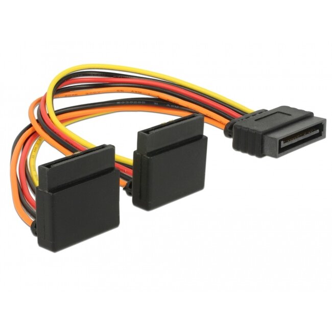 Delock Cable SATA 15 pin power plug with latching function > 2 x SATA 15 pin power receptacle up 15 cm