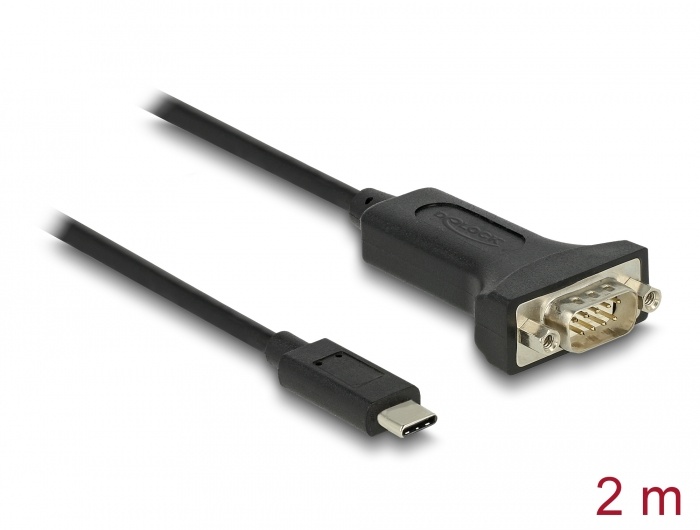 Delock Adapter USB Type-C™ to 1 x Serial RS-232 D-Sub 9 pin male with nuts 2 m |