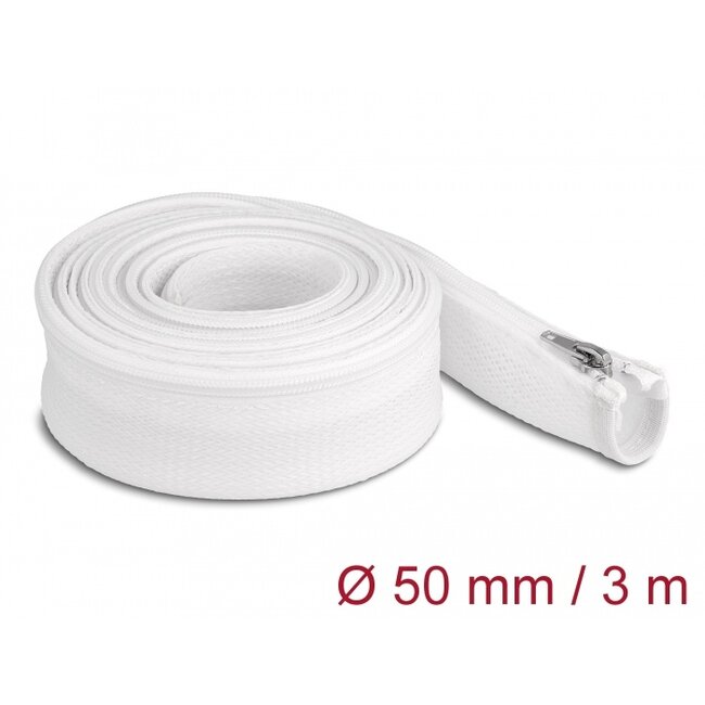 Delock Braided Sleeve with zip fastener heat-resistant 3 m x 50 mm white
