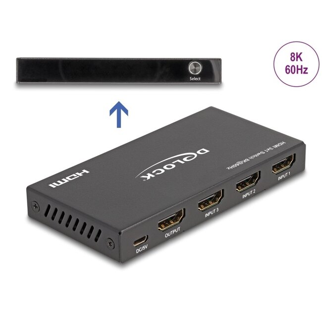 Delock HDMI Switch 3 x HDMI in to 1 x HDMI out 8K 60 Hz