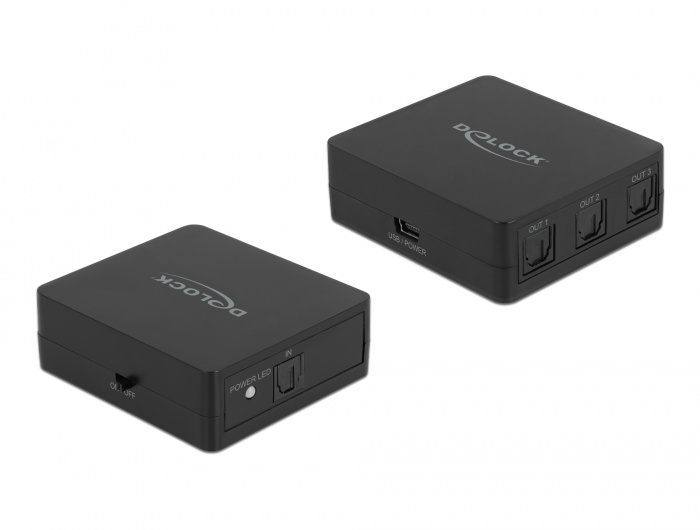 DeLOCK 63397. Breedte: 54 mm, Diepte: 61 mm, Hoogte: 20 mm. Spanning: 5 V. Audio-uitgangskanalen: 3 kanalen. Audio-ingangen: Toslink, Audio-uitgang: Toslink