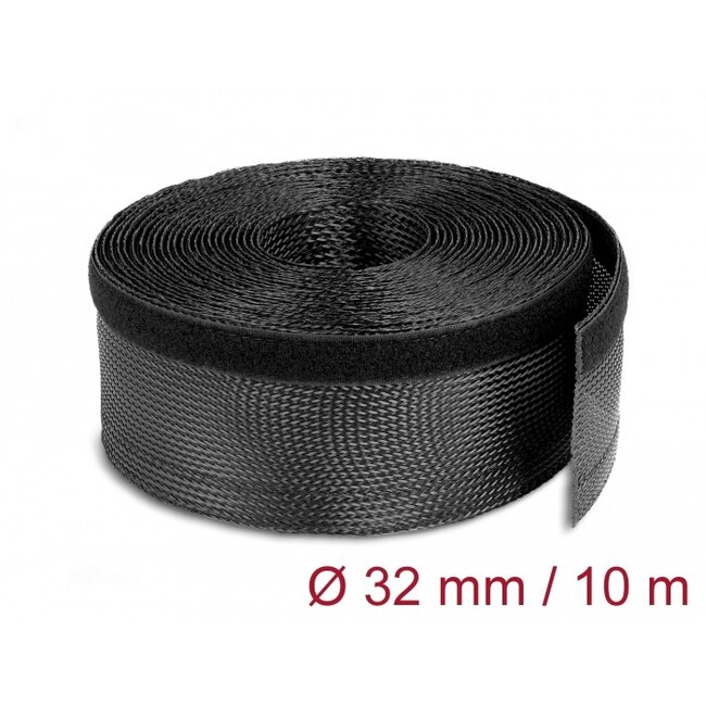 Delock Braided Sleeving with Hook-and-Loop Fastener 10 m x 32 mm black