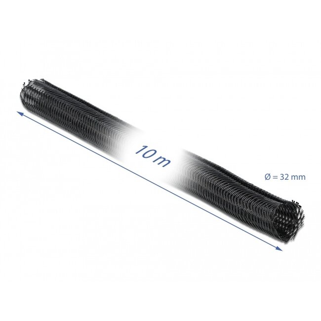 Delock Braided Sleeving with Hook-and-Loop Fastener 10 m x 32 mm black