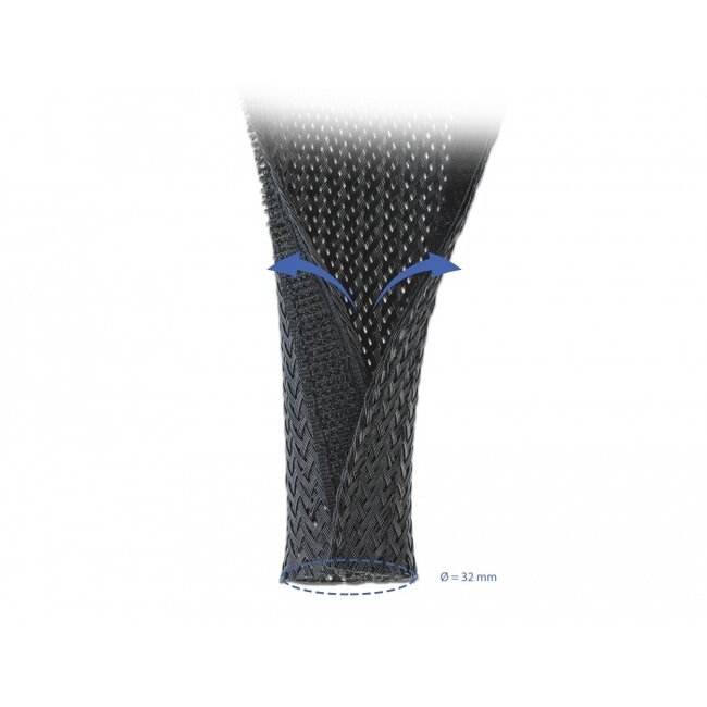 Delock Braided Sleeving with Hook-and-Loop Fastener 10 m x 32 mm black