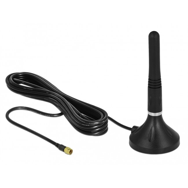 Delock LTE Antenna SMA plug 2 - 3 dBi 11 cm fixed omnidirectional with magnetic base and connection cable RG-174 A/U 3 m outdoor black