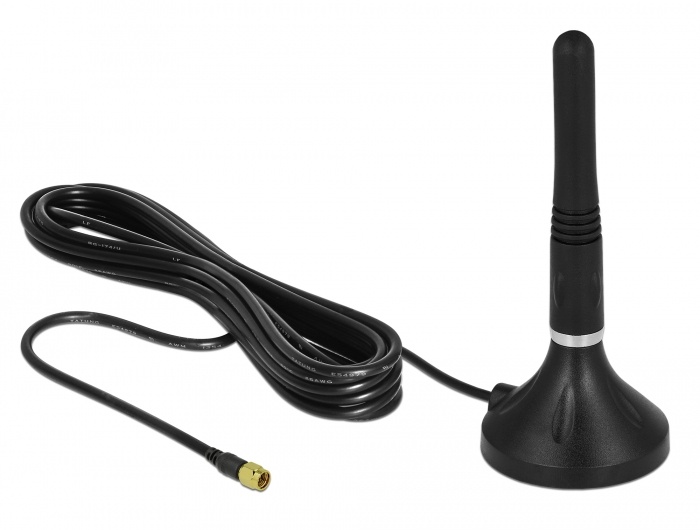 Delock LTE Antenna SMA plug 2 - 3 dBi 11 cm fixed omnidirectional with magnetic base and connection cable RG-174 A/U 3 m outdoor black |