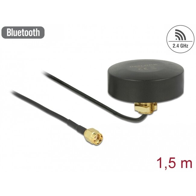 Delock WLAN 802.11 b/g/n Antenna RP-SMA plug 2 dBi fixed omnidirectional with connection cable RG-174 1.5 m outdoor black