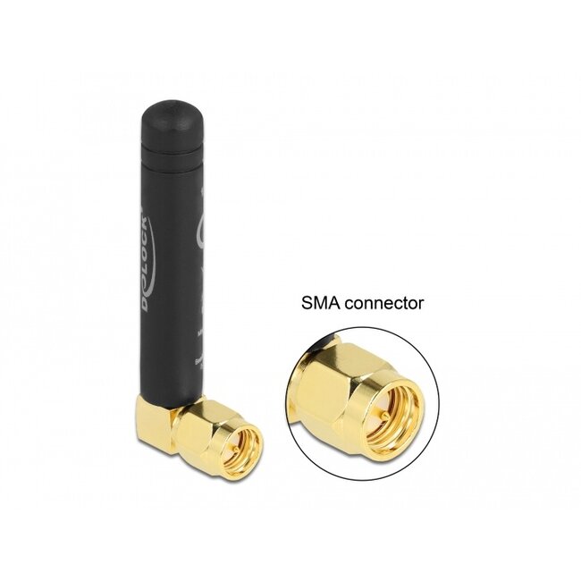 Delock LPWAN 868 MHz Antenna SMA plug 90° 1.6 dBi omnidirectional fixed black