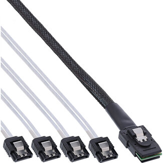 InLine® InLine® SAS kabel, Mini SAS SFF8087 naar 4x SATA, 1:1, OCR, 75cm