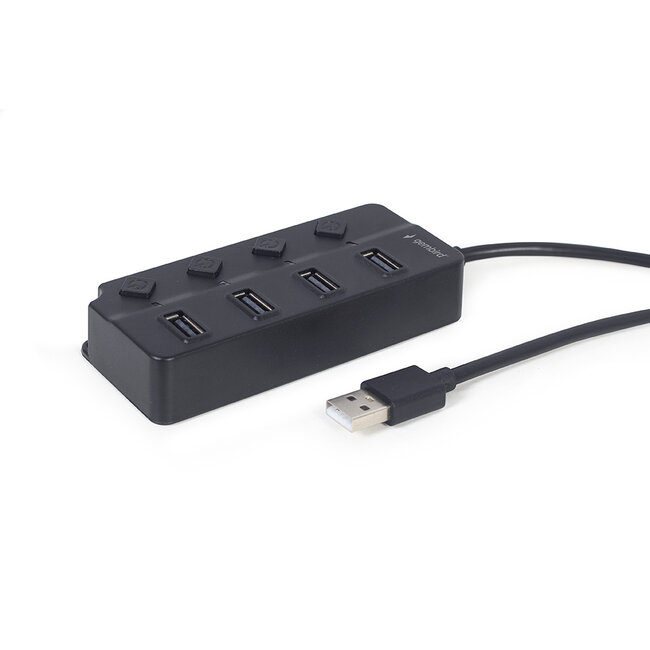4-poorts hub met schakelaars, zwart