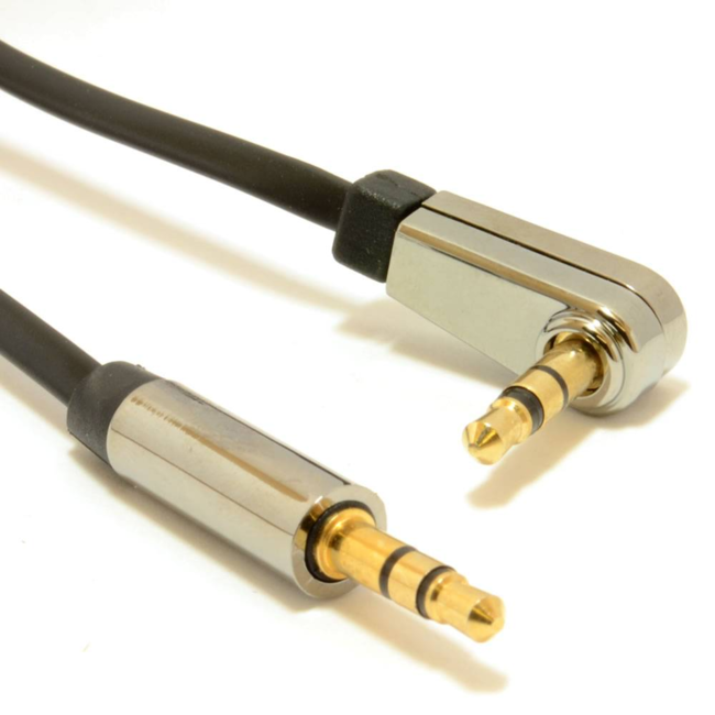 3.5 mm stereo audiokabel, 90 graden, 1 m