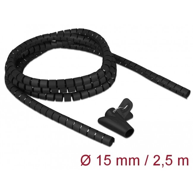 Delock Spiral Hose with Pull-in Tool 2.5 m x 15 mm black