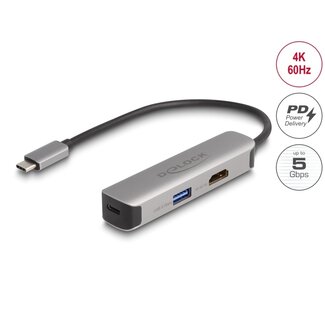 DeLOCK Delock USB Type-C™ Adapter to HDMI 4K 60 Hz with USB Type-A and USB Type-C™ Data + PD 92 W