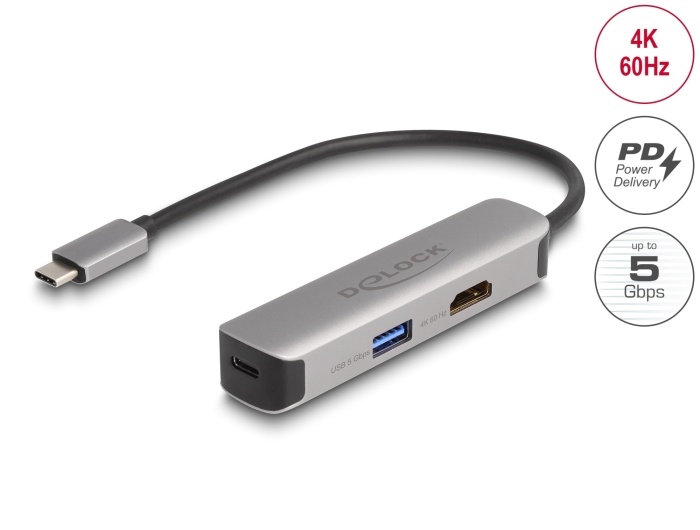 Delock USB Type-C™ Adapter to HDMI 4K 60 Hz with USB Type-A and USB Type-C™ Data + PD 92 W |