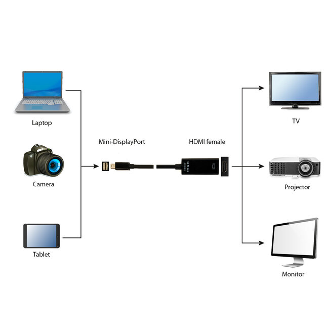 4K Mini DisplayPort naar HDMI adapterkabel, 15 cm, zwart
