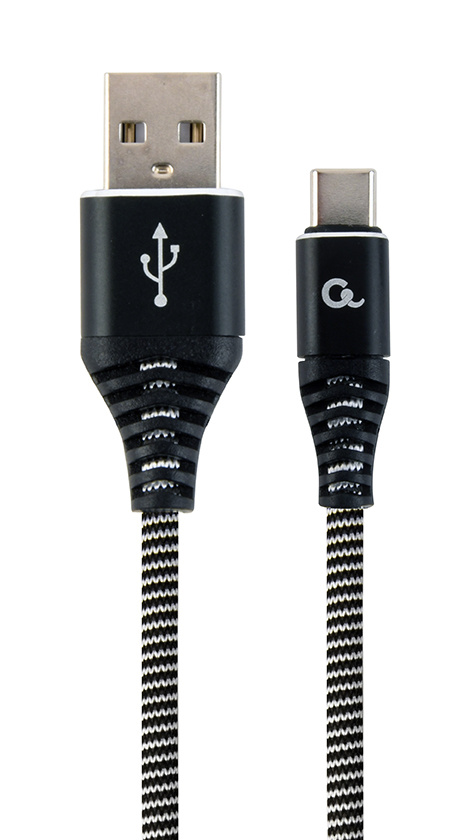 Premium USB Type-C laad- & datakabel 'katoen', 1 m, zwart/wit