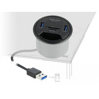 DeLOCK Delock 2 Port Tisch-Hub 2 x SuperSpeed USB Typ-A und Card Reader für SD und Micro