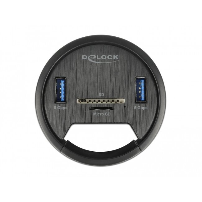 Delock 2 Port Tisch-Hub 2 x SuperSpeed USB Typ-A und Card Reader für SD und Micro