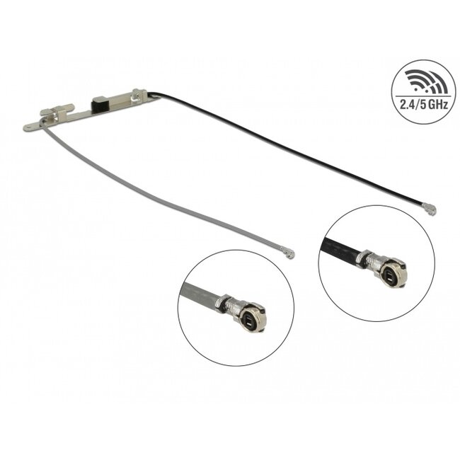 Delock WLAN Twin Antenna 2 x I-PEX Inc., MHF® 4L plug 802.11 ac/a/h/b/g/n 1.12 - 3.18 dBi 1.13 36 cm internal screw mounting or self adhesive