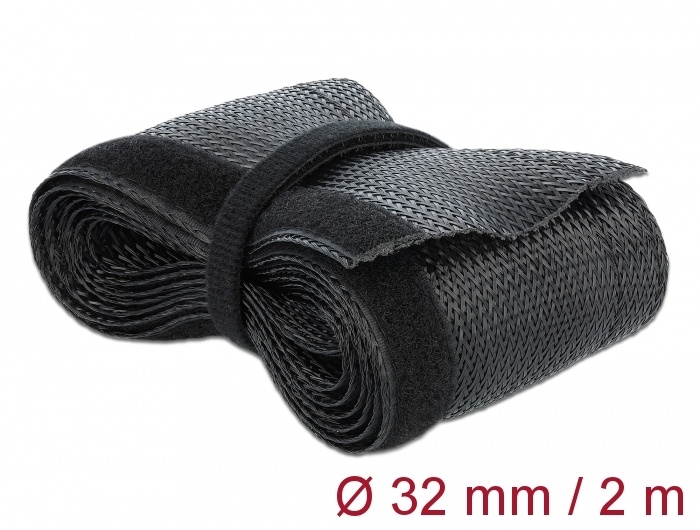 Delock Braided Sleeving with Hook-and-Loop Fastener 2 m x 32 mm black |