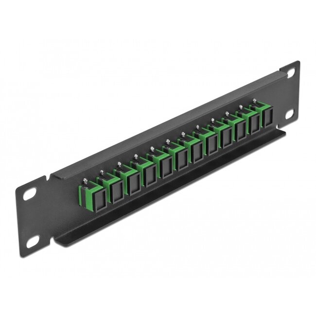 Delock 10″ Fiber Optic Patch Panel 12 Port SC Simplex green 1U black