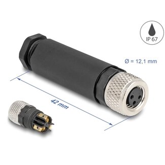 DeLOCK Delock M8 Connector A-coded 3 pin female for mounting with screw connection