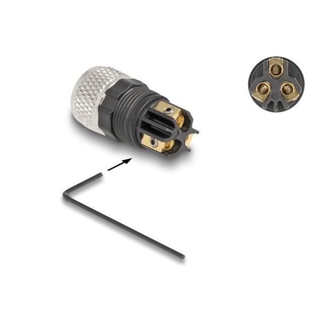 Delock M8 Connector A-coded 3 pin female for mounting with screw connection
