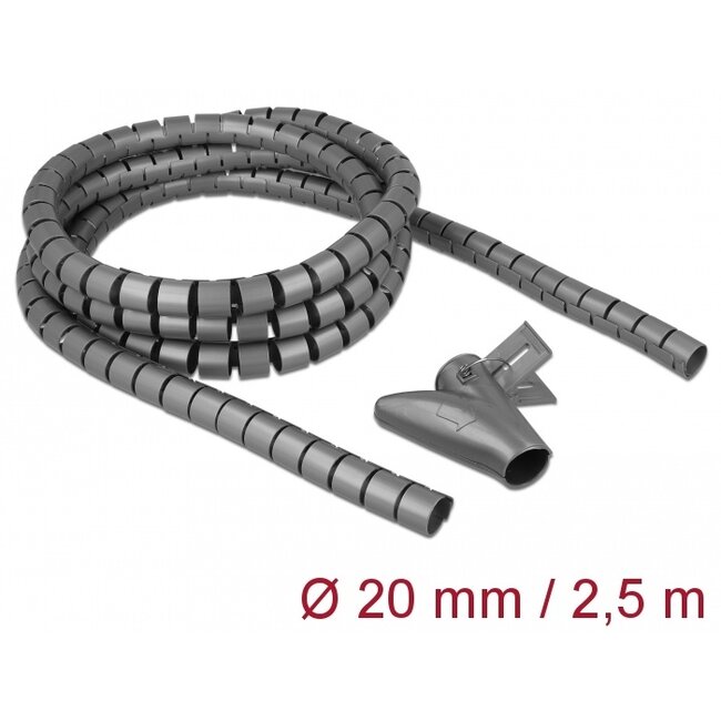 Delock Spiral Hose with Pull-in Tool 2.5 m x 20 mm grey