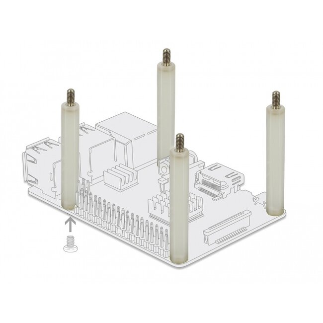 Delock Standoff M4 x M4, hexagon, inside / outside, 20 mm natural 4 pcs